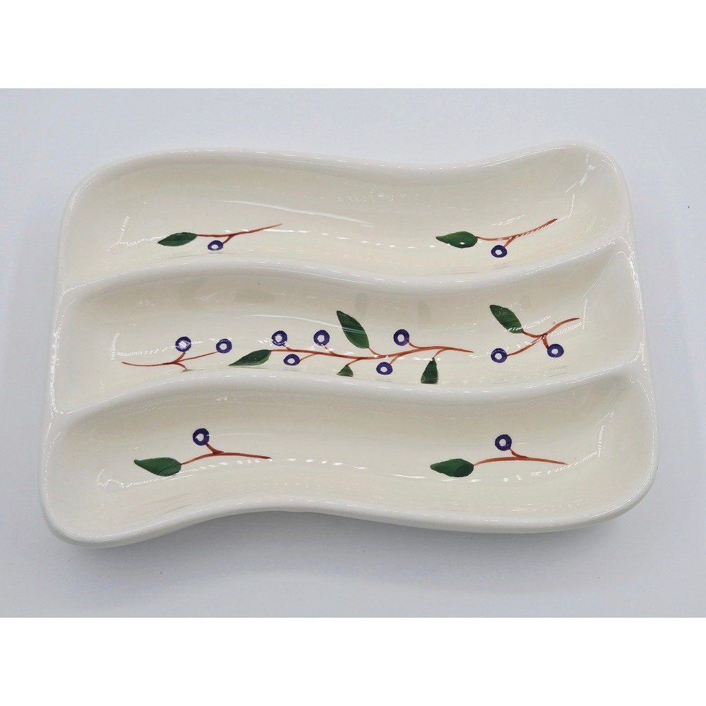 Giftco Inc Ceramic Divided Olive Tray Wavy Vine Serving Dish Cream White‎